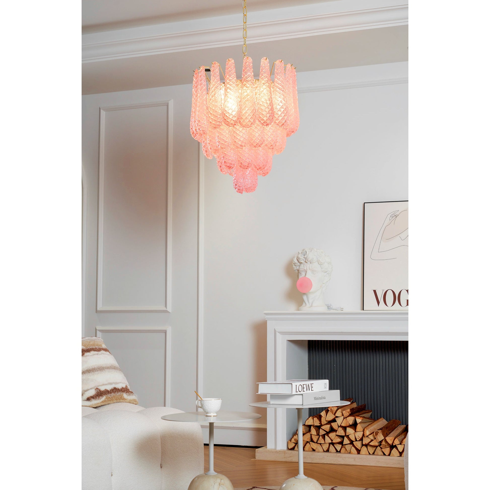 Aurora Chandelier Pink Droplet Murano Glass Diamond Pattern Waterfall - Blowlighting