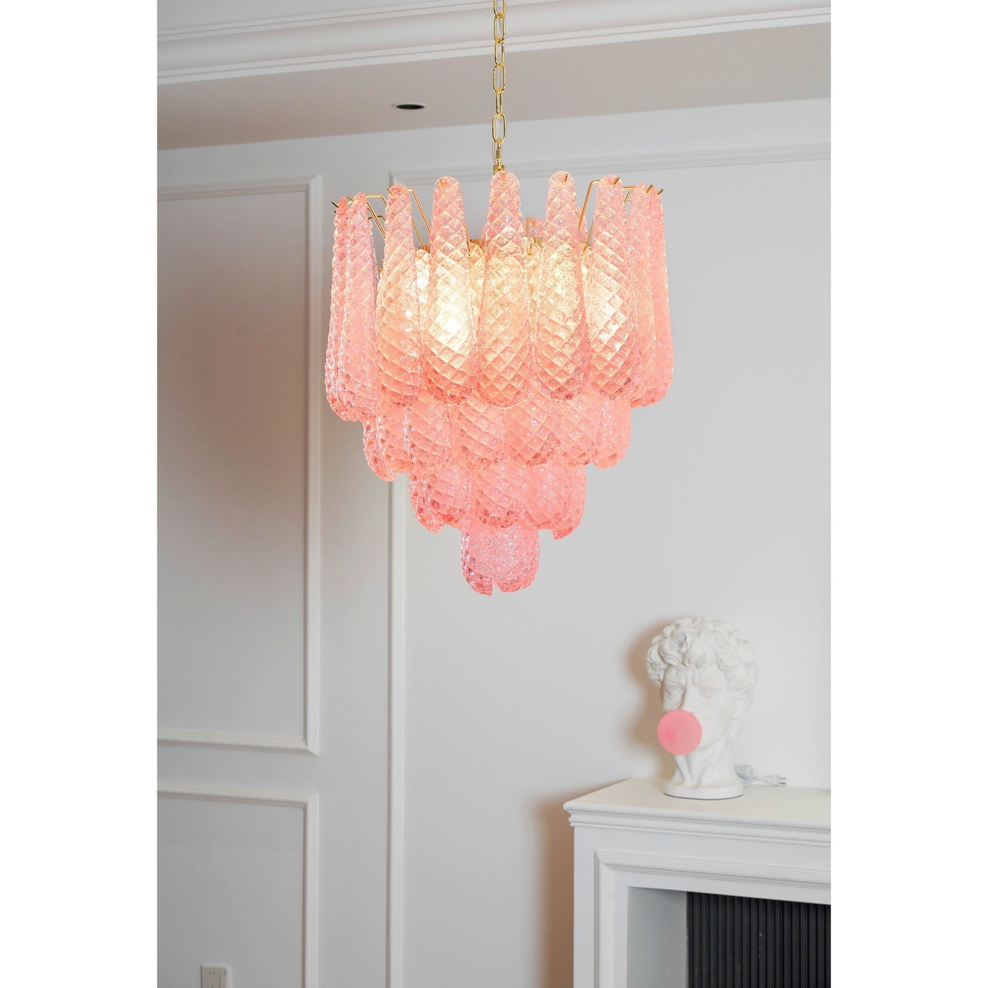 Aurora Chandelier Pink Droplet Murano Glass Diamond Pattern Waterfall - Blowlighting
