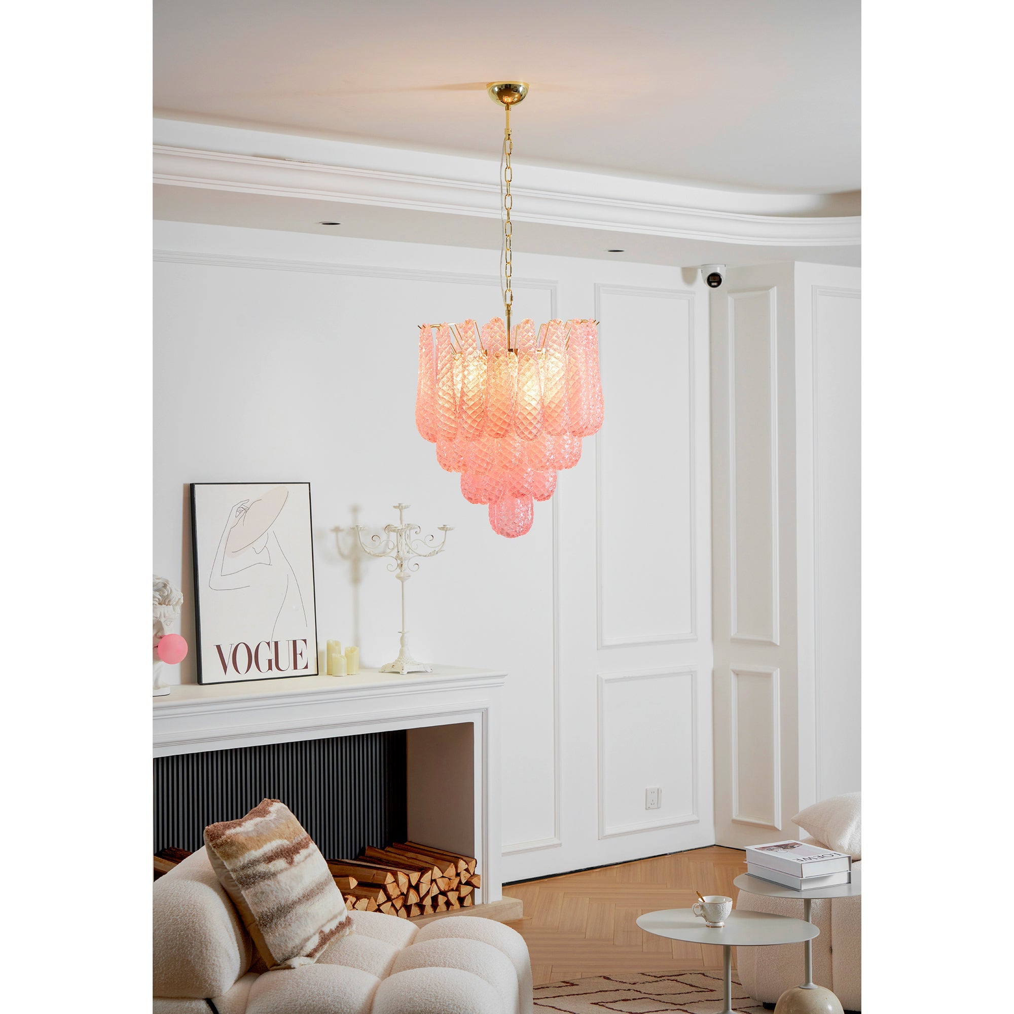 Aurora Chandelier Pink Droplet Murano Glass Diamond Pattern Waterfall - Blowlighting