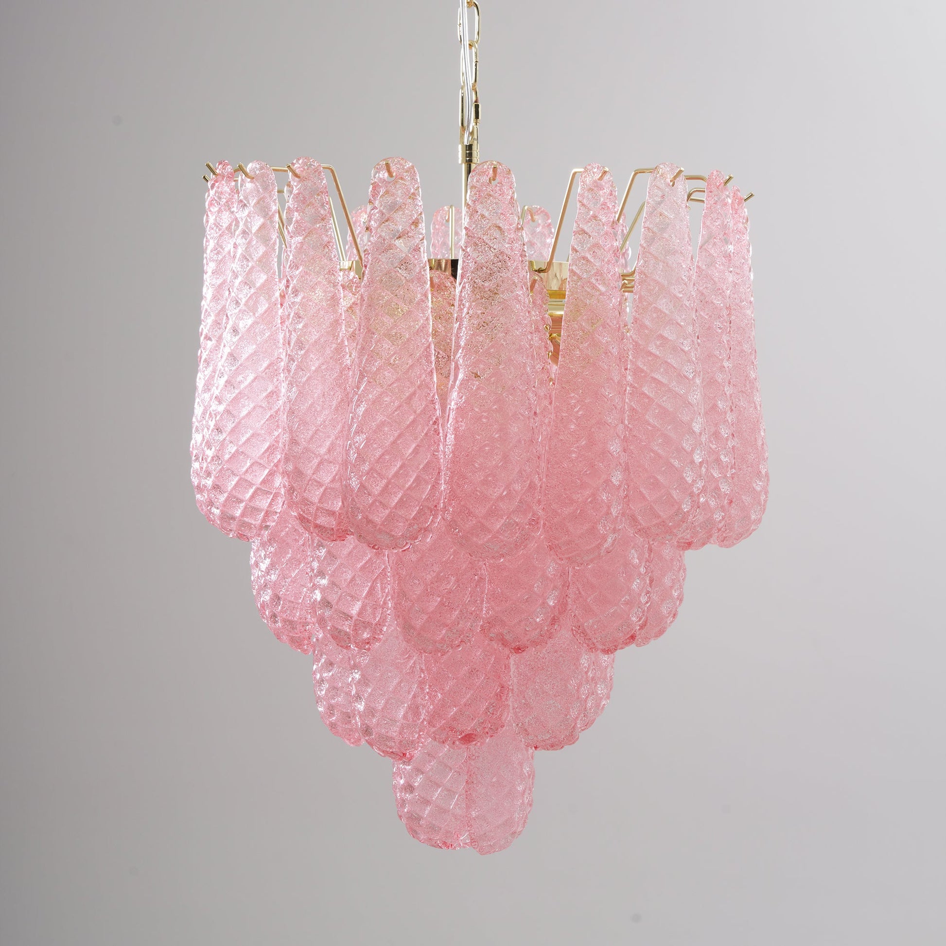 Aurora Chandelier Pink Droplet Murano Glass Diamond Pattern Waterfall - Blowlighting
