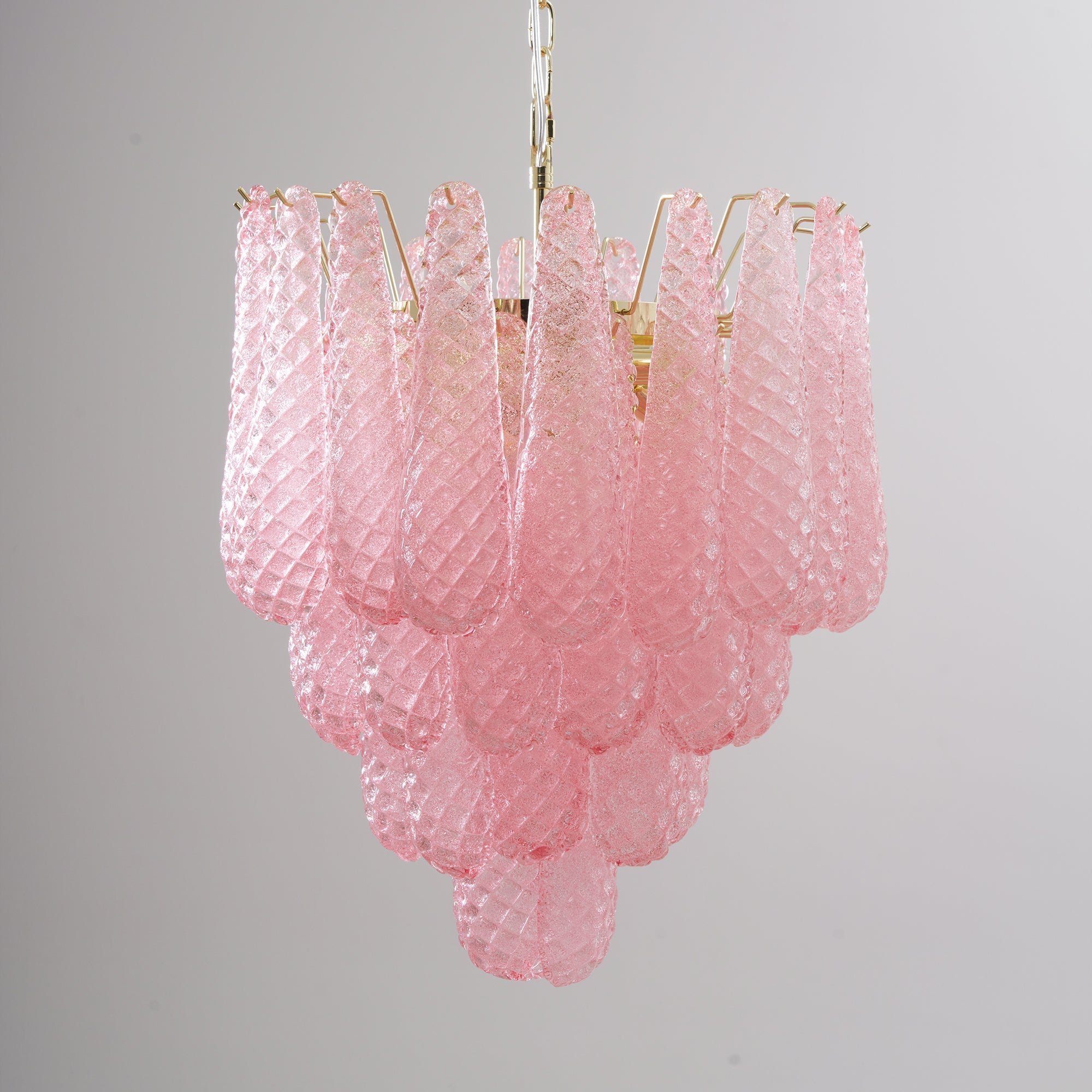 Aurora Chandelier Pink Droplet Murano Glass Diamond Pattern Waterfall - Blowlighting