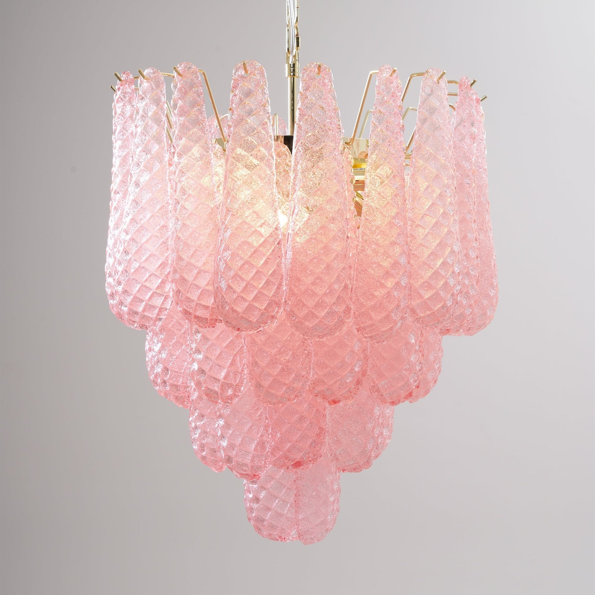 Aurora Chandelier Pink Droplet Murano Glass Diamond Pattern Waterfall - Blowlighting