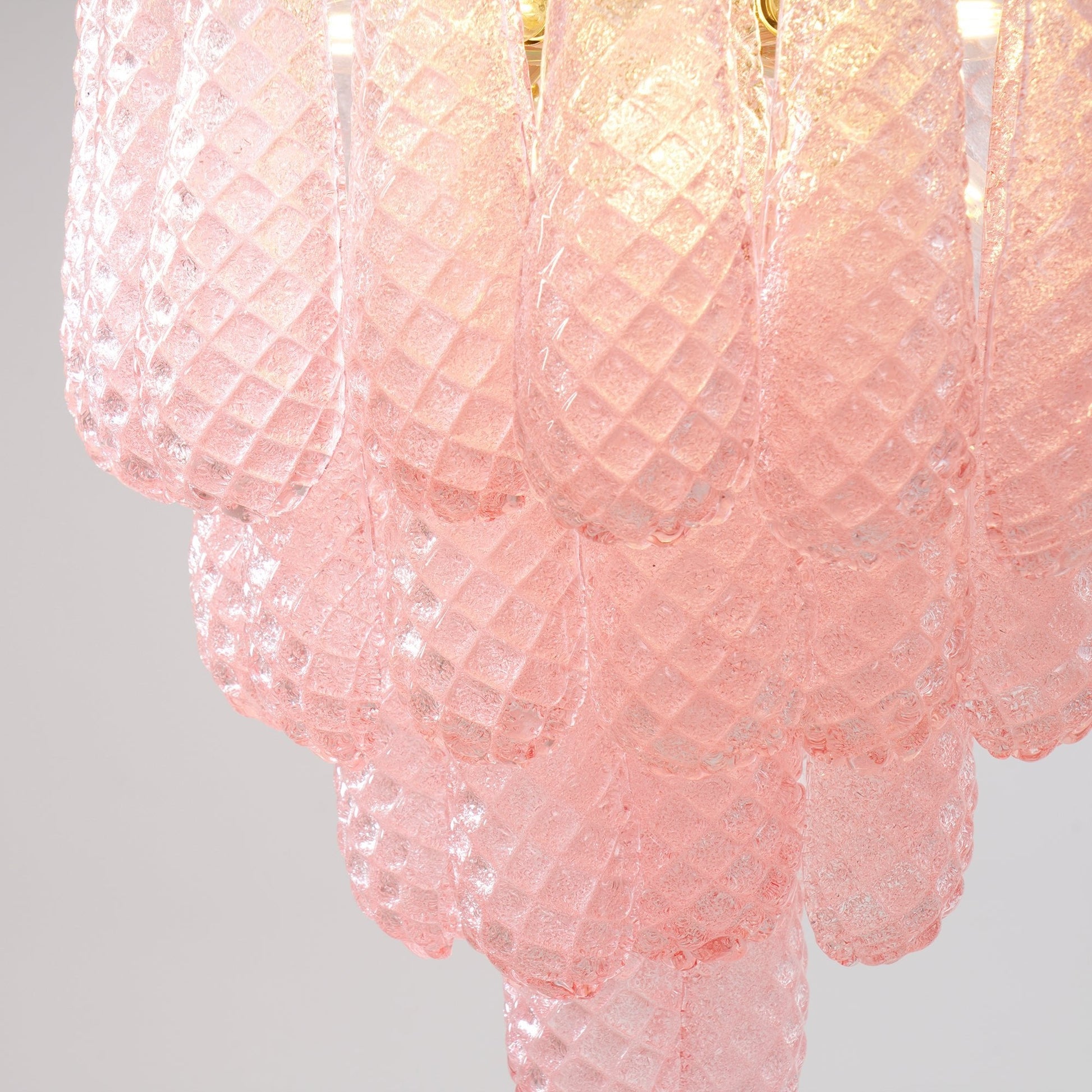 Aurora Chandelier Pink Droplet Murano Glass Diamond Pattern Waterfall - Blowlighting
