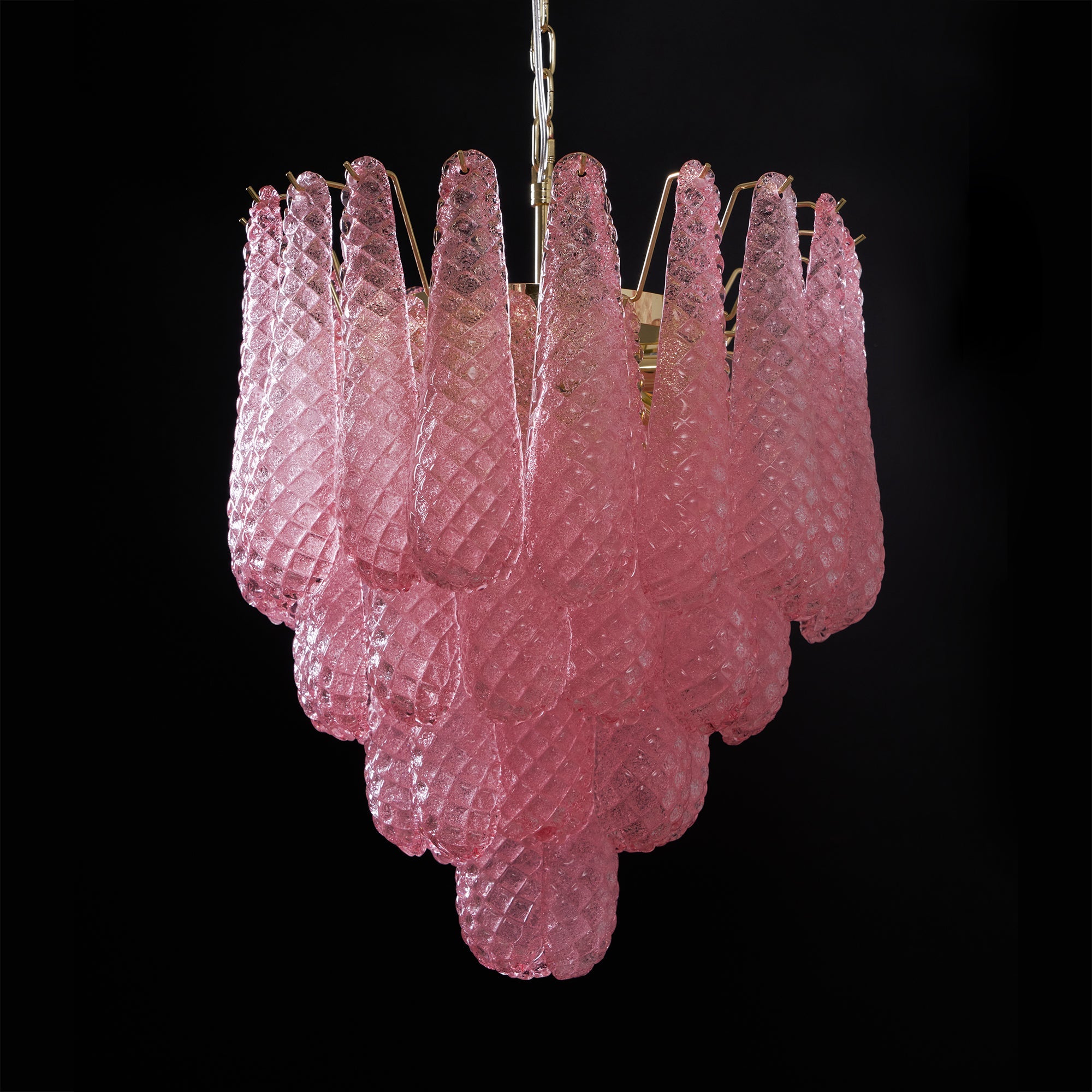 Aurora Chandelier Pink Droplet Murano Glass Diamond Pattern Waterfall - Blowlighting