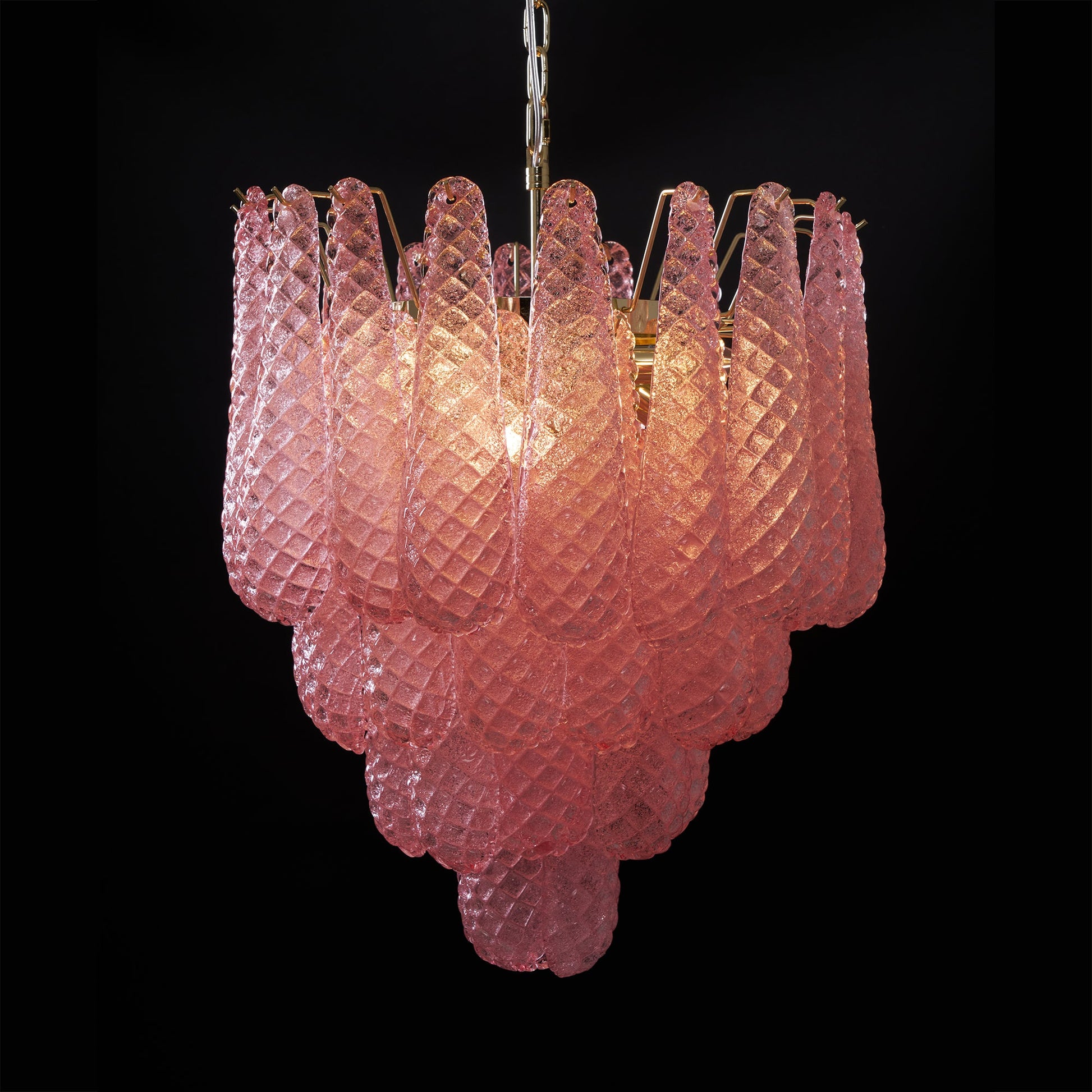 Aurora Chandelier Pink Droplet Murano Glass Diamond Pattern Waterfall - Blowlighting