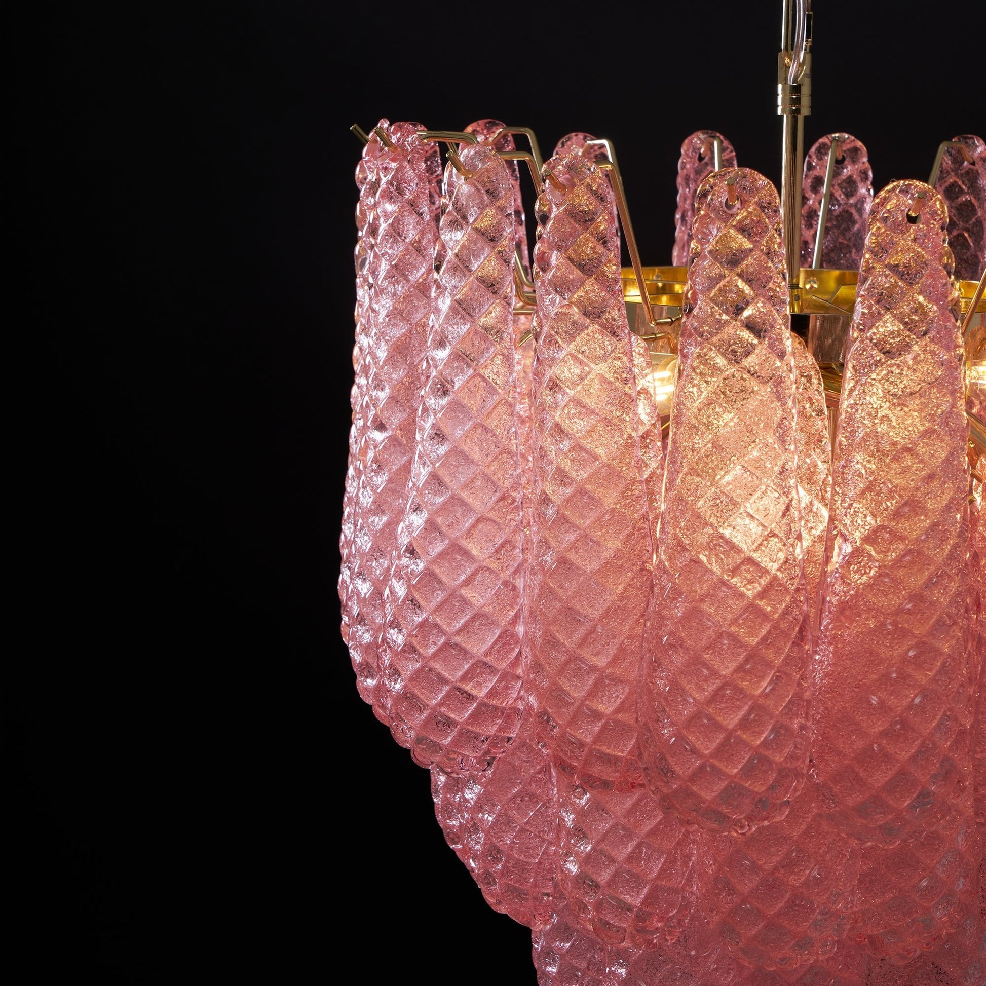 Aurora Chandelier Pink Droplet Murano Glass Diamond Pattern Waterfall - Blowlighting
