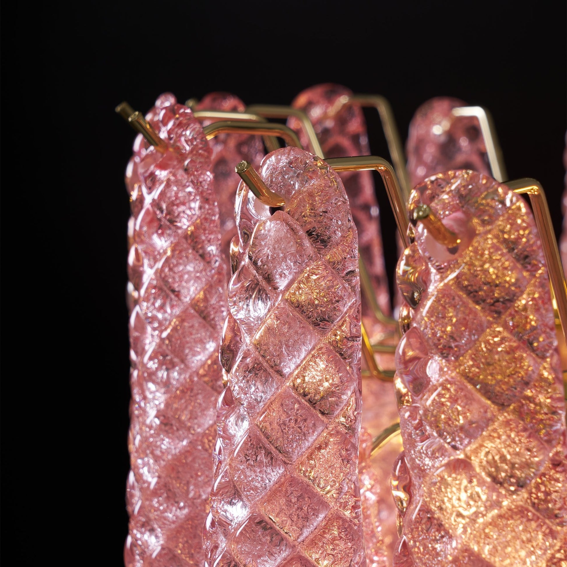 Aurora Chandelier Pink Droplet Murano Glass Diamond Pattern Waterfall - Blowlighting