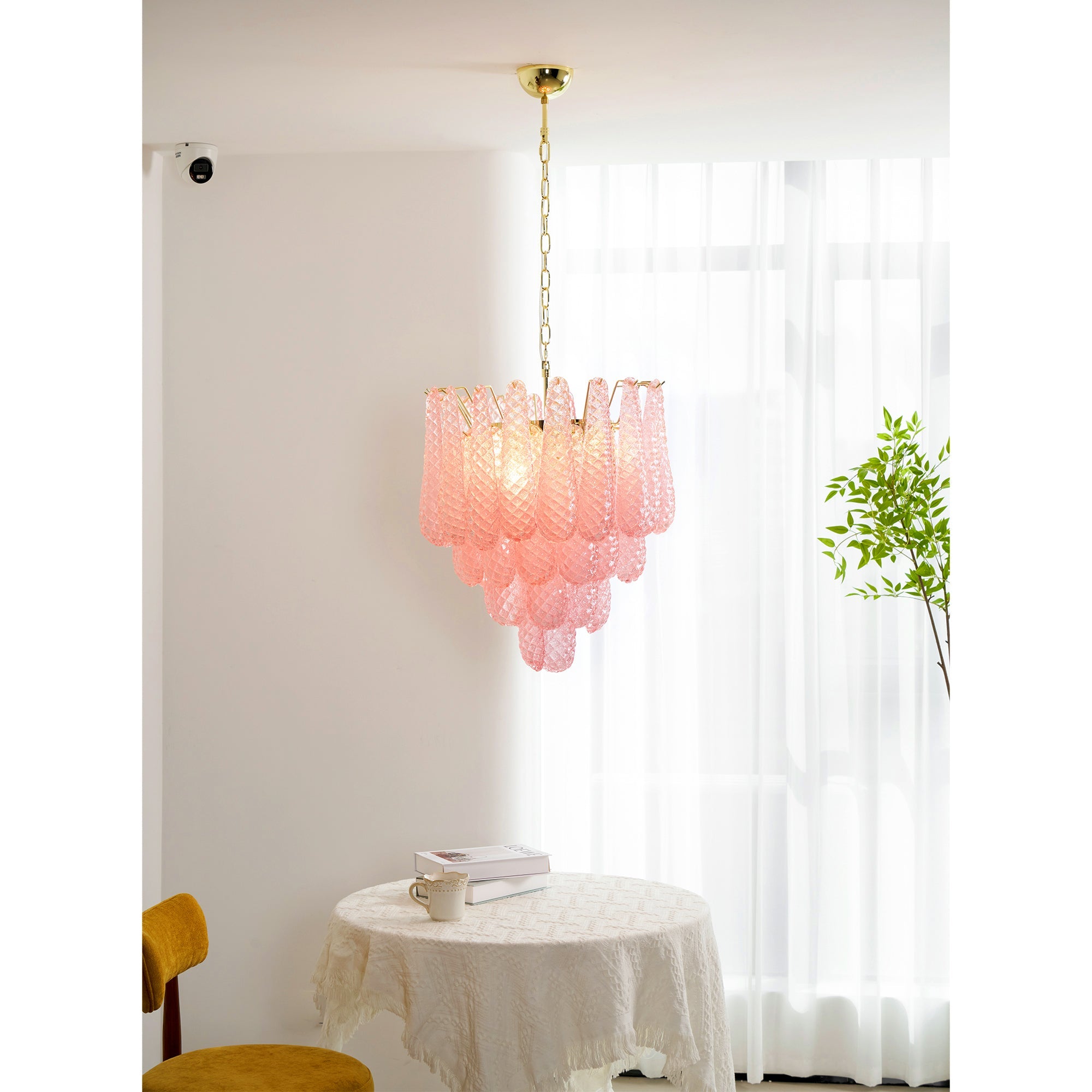 Aurora Chandelier Pink Droplet Murano Glass Diamond Pattern Waterfall - Blowlighting