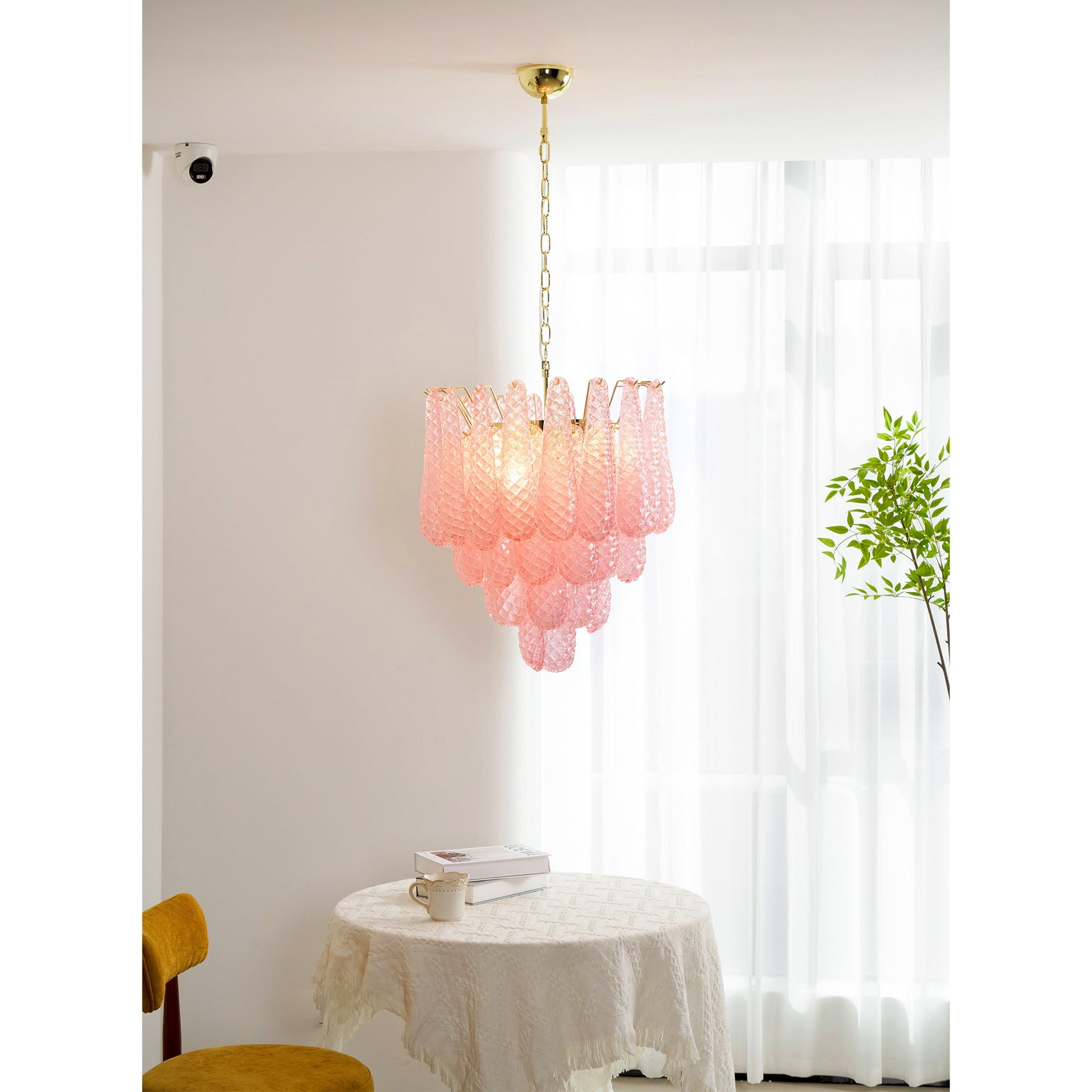 Aurora Chandelier Pink Droplet Murano Glass Diamond Pattern Waterfall - Blowlighting