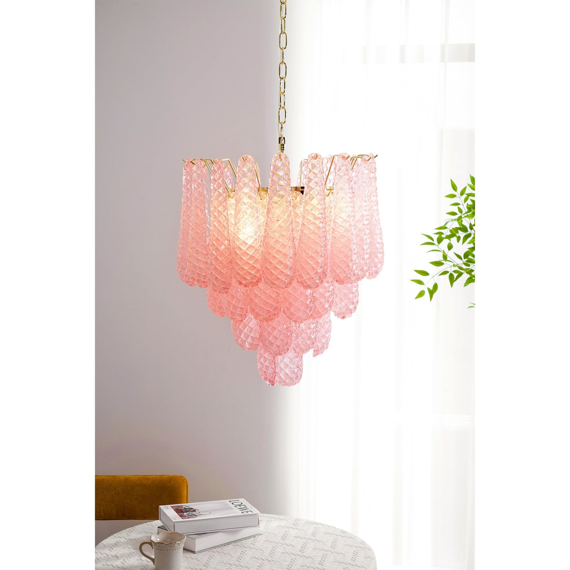 Aurora Chandelier Pink Droplet Murano Glass Diamond Pattern Waterfall - Blowlighting