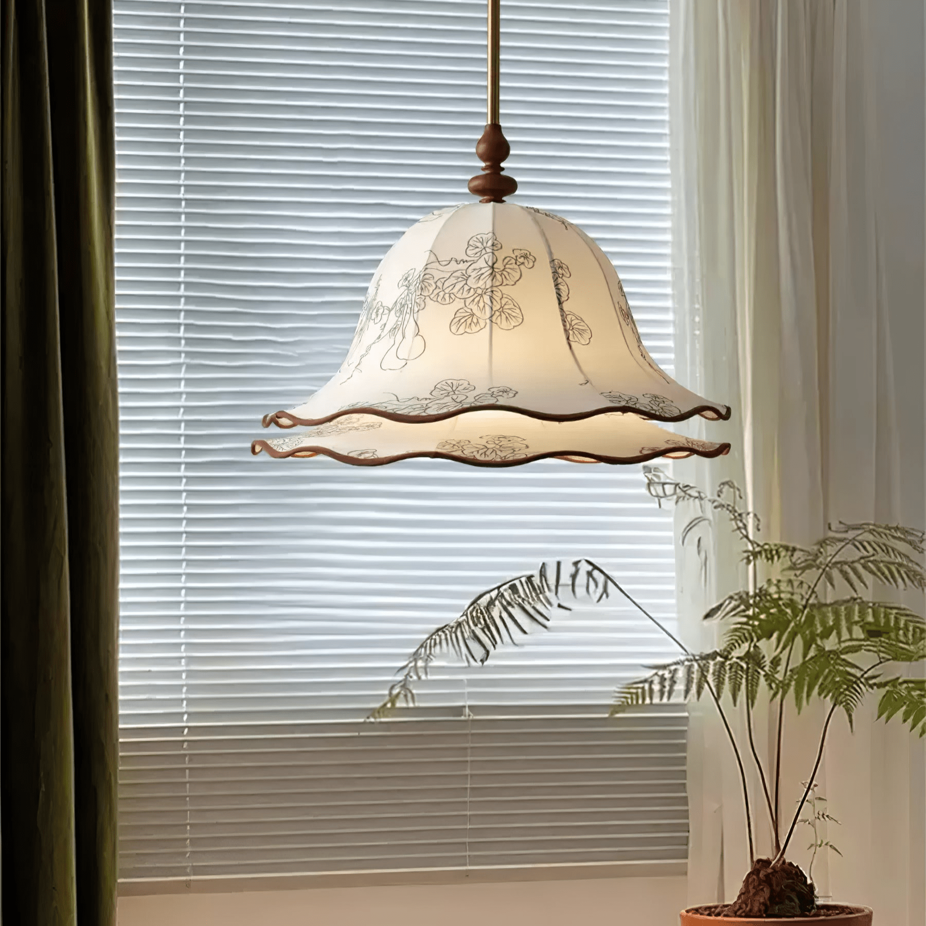 Ilsilis Traditional Elegance Floral Fabric Wood Pendant Lamp - Blowlighting