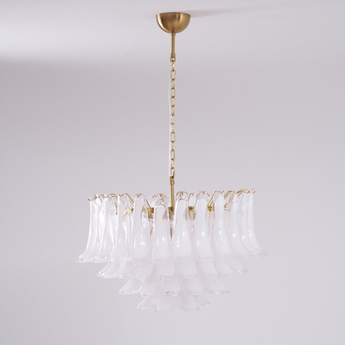 Aurora Chandelier Pink Glass Leaf Layered Floral Glamour - Blowlighting