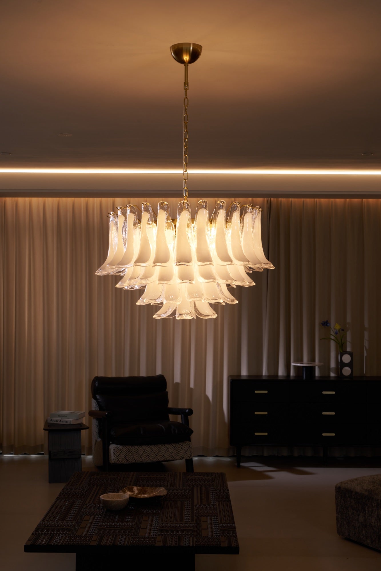 Aurora Chandelier Pink Glass Leaf Layered Floral Glamour - Blowlighting