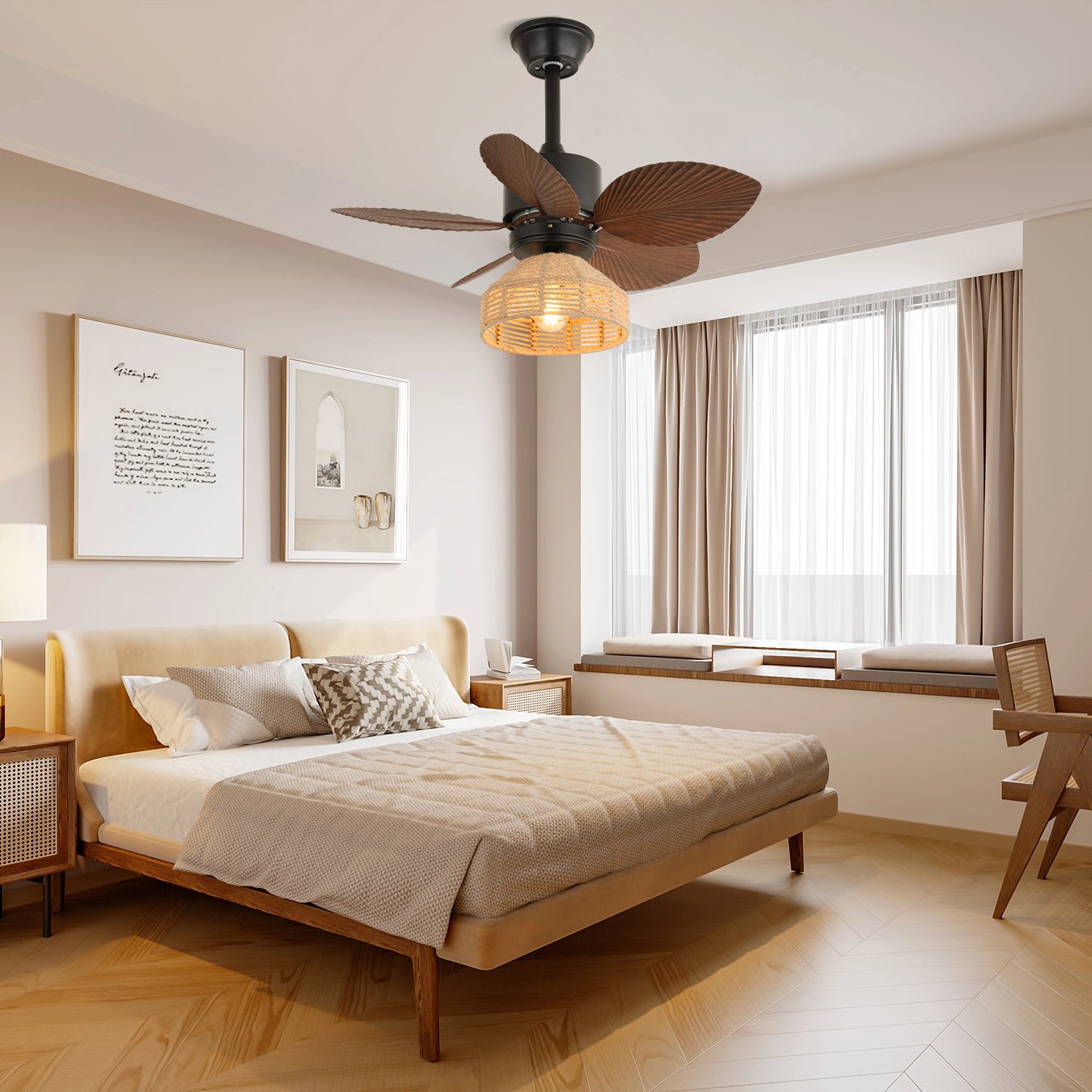 Rivora Tropical Rattan Ceiling Fan Light - Blowlighting