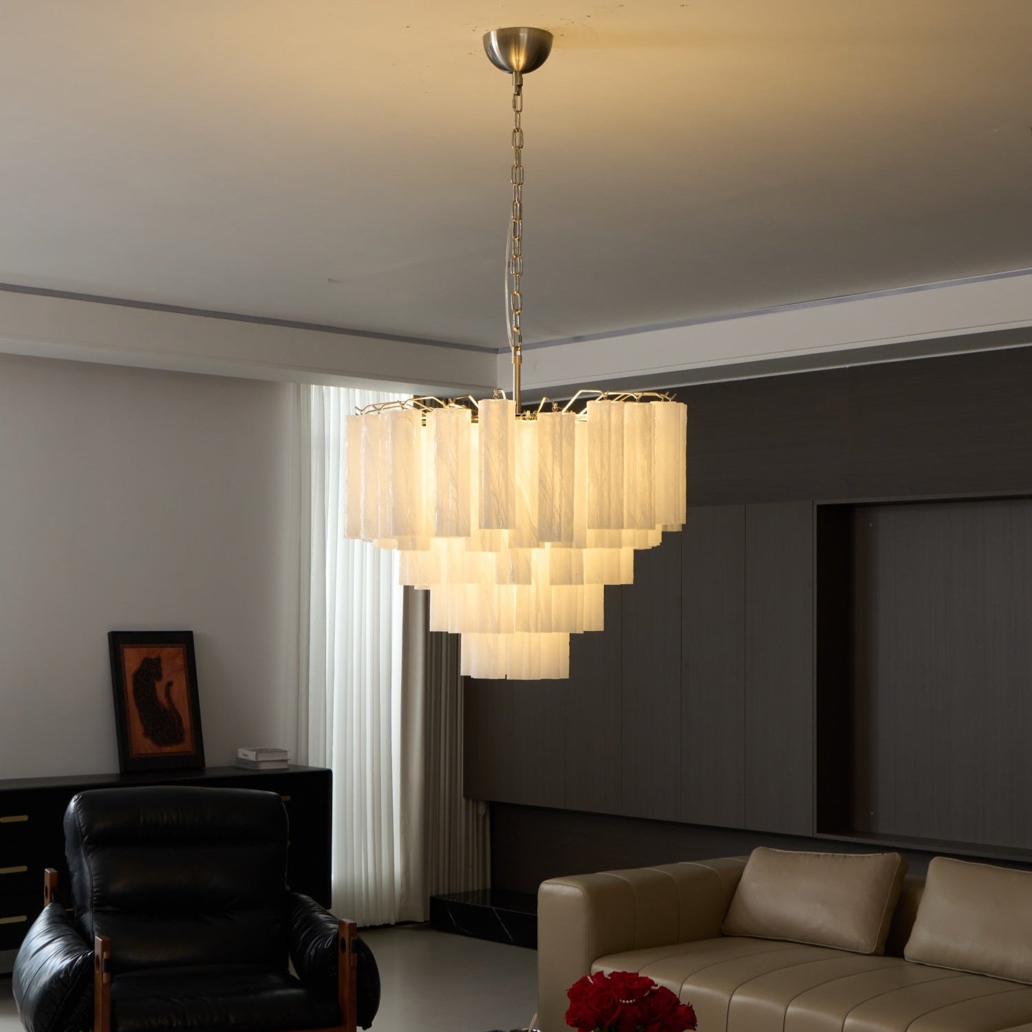 Aurora Chandelier Frosted Murano Glass Tiered Cascade - Blowlighting
