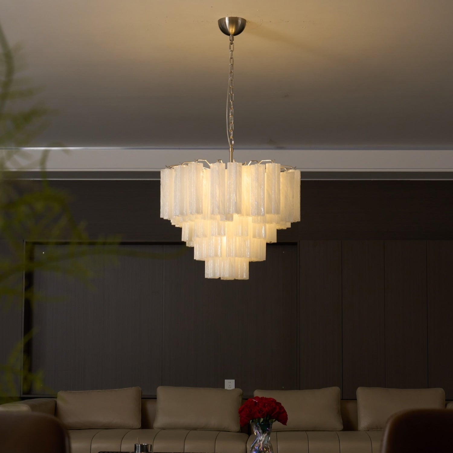 Aurora Chandelier Frosted Murano Glass Tiered Cascade - Blowlighting