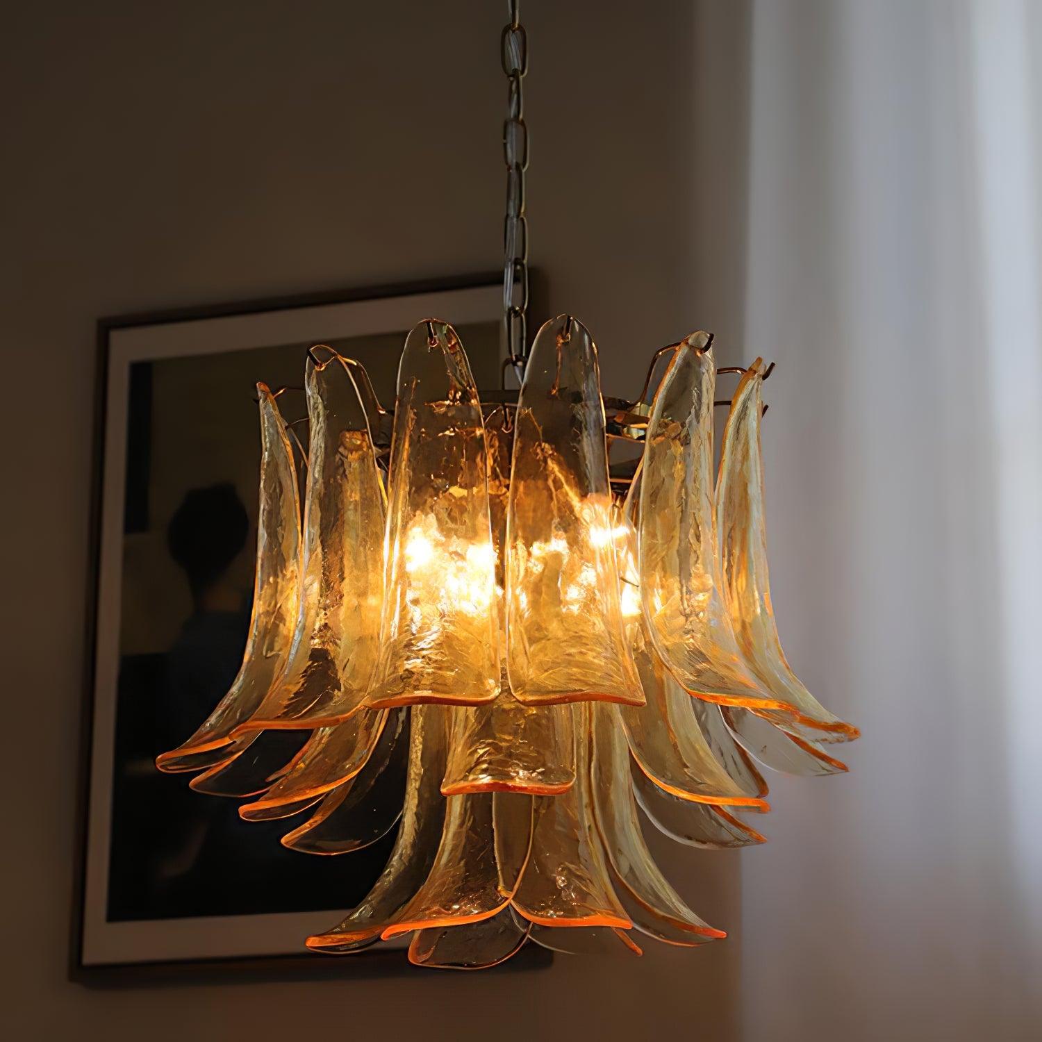 Aurora Chandelier Murano Glass Leaf Golden - Blowlighting
