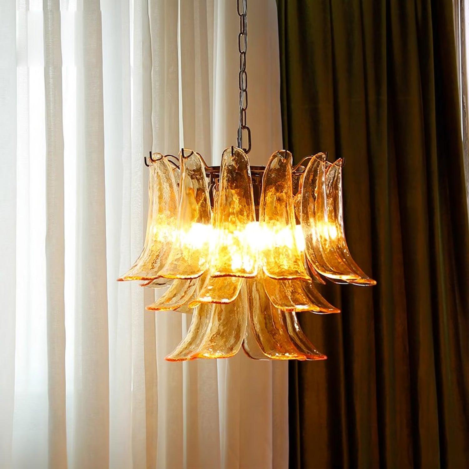 Aurora Chandelier Murano Glass Leaf Golden - Blowlighting