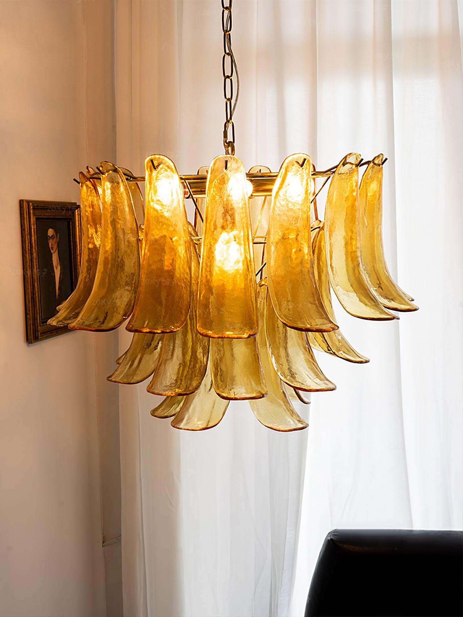 Aurora Chandelier Murano Glass Leaf Golden - Blowlighting