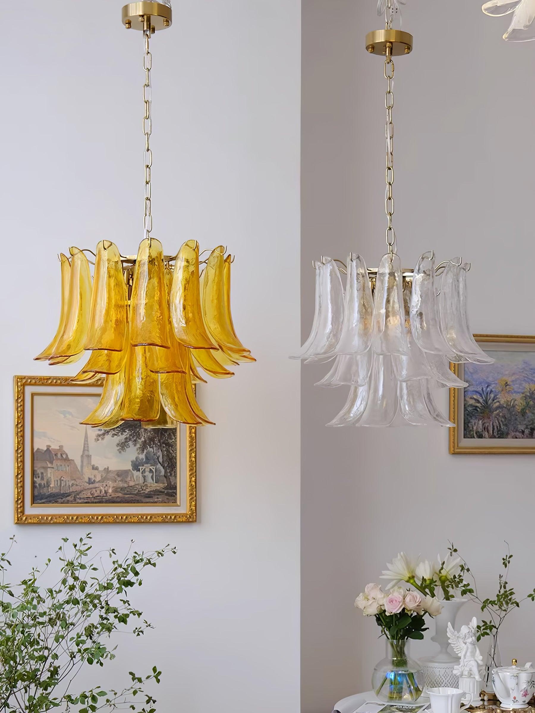 Aurora Chandelier Murano Glass Leaf Golden - Blowlighting