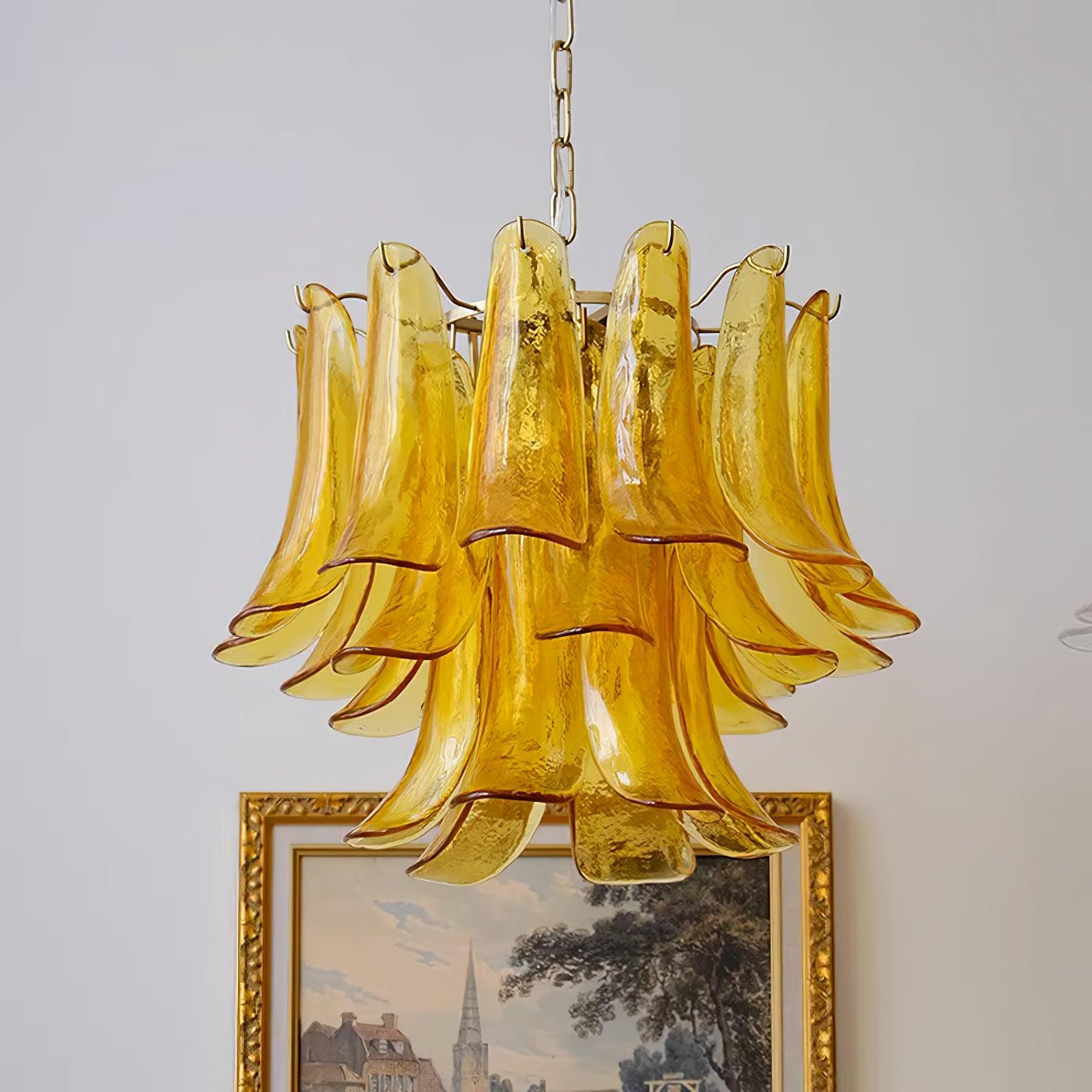 Aurora Chandelier Murano Glass Leaf Golden - Blowlighting