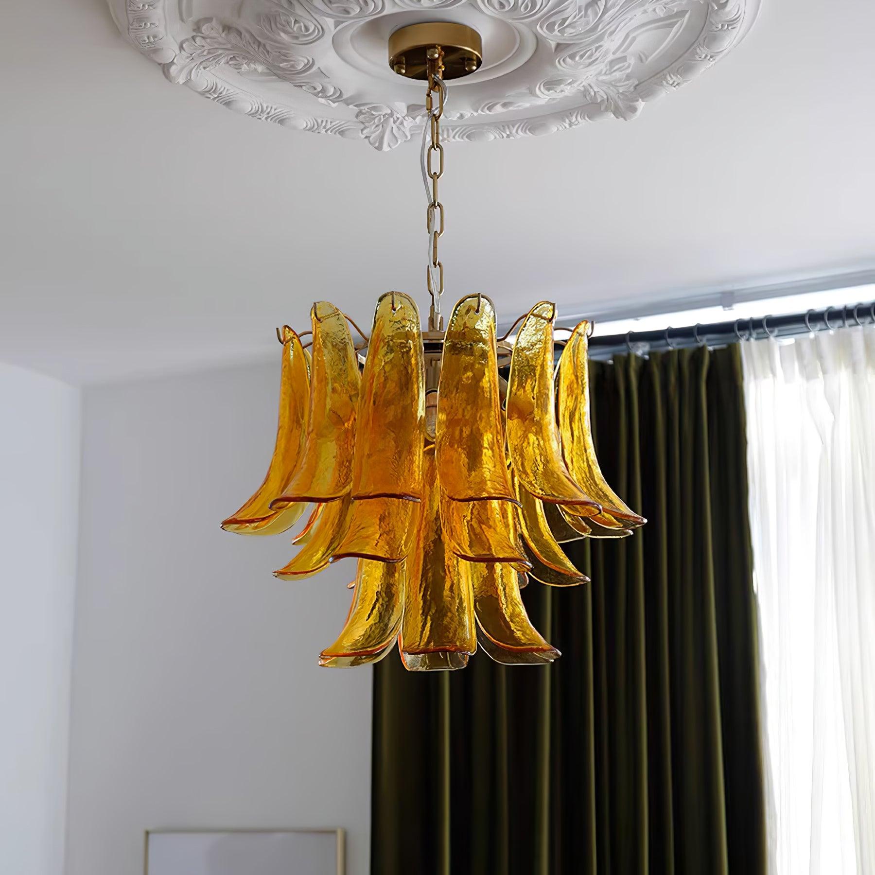 Aurora Chandelier Murano Glass Leaf Golden - Blowlighting