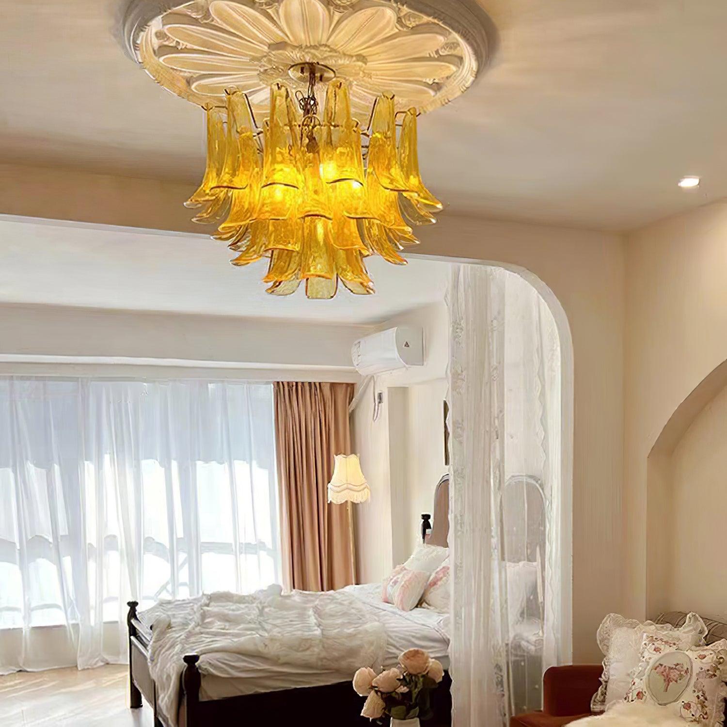 Aurora Chandelier Murano Glass Leaf Golden - Blowlighting
