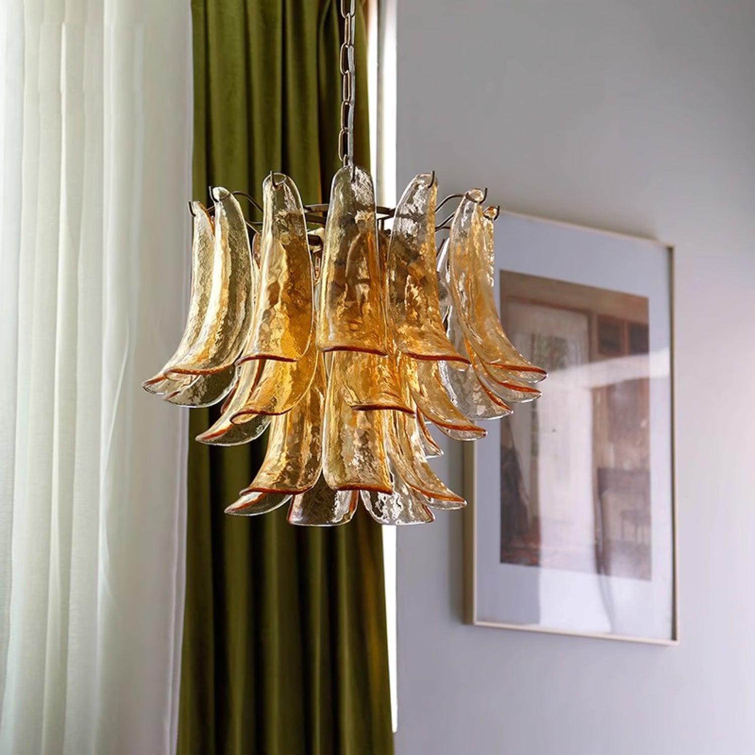 Aurora Chandelier Murano Glass Leaf Golden - Blowlighting
