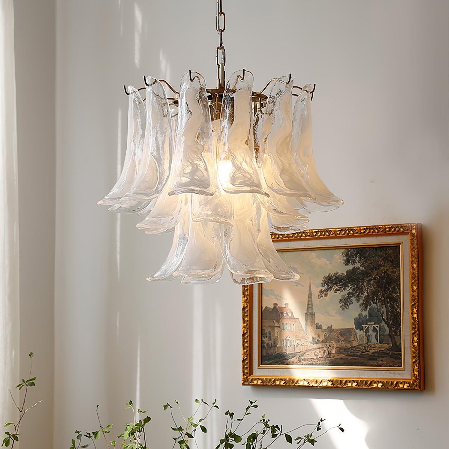 Aurora Chandelier Murano Glass Leaf Golden - Blowlighting