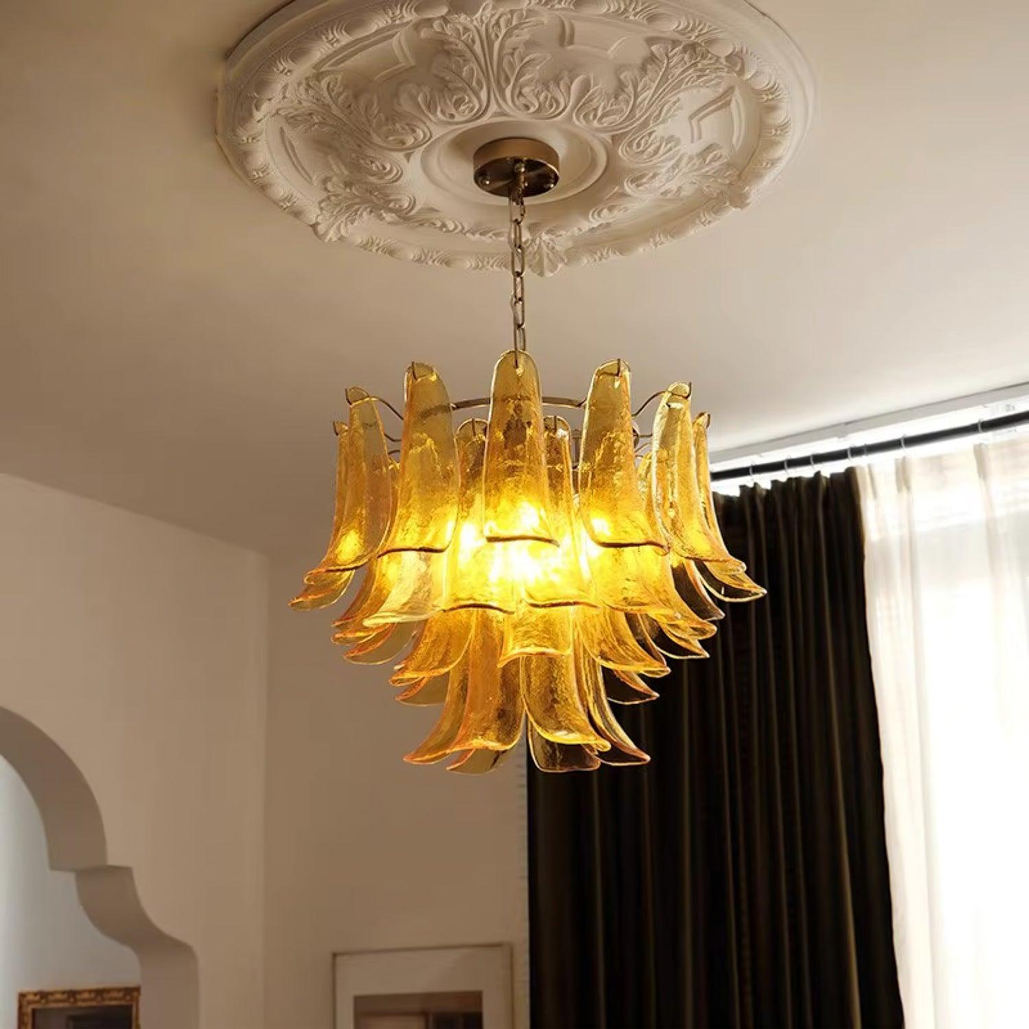 Aurora Chandelier Murano Glass Leaf Golden - Blowlighting