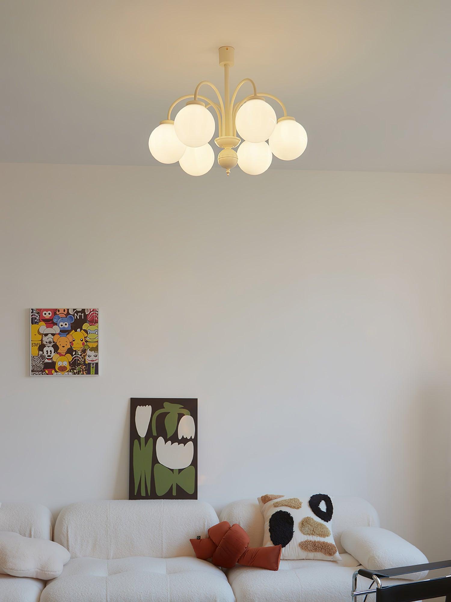 Cream Glass Sphere Chandelier - Blowlighting