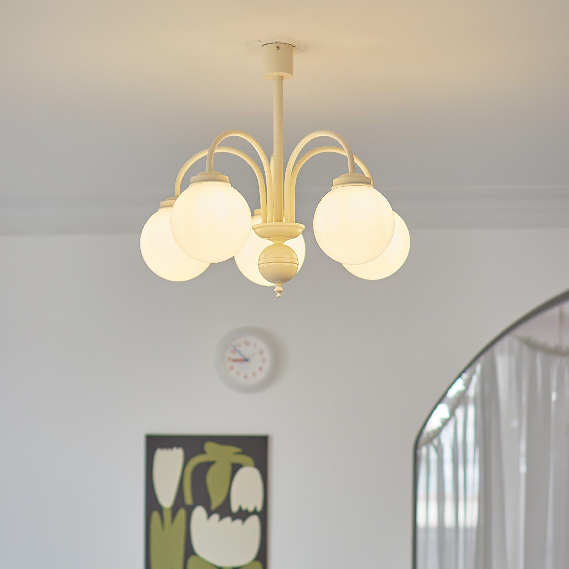 Cream Glass Sphere Chandelier - Blowlighting