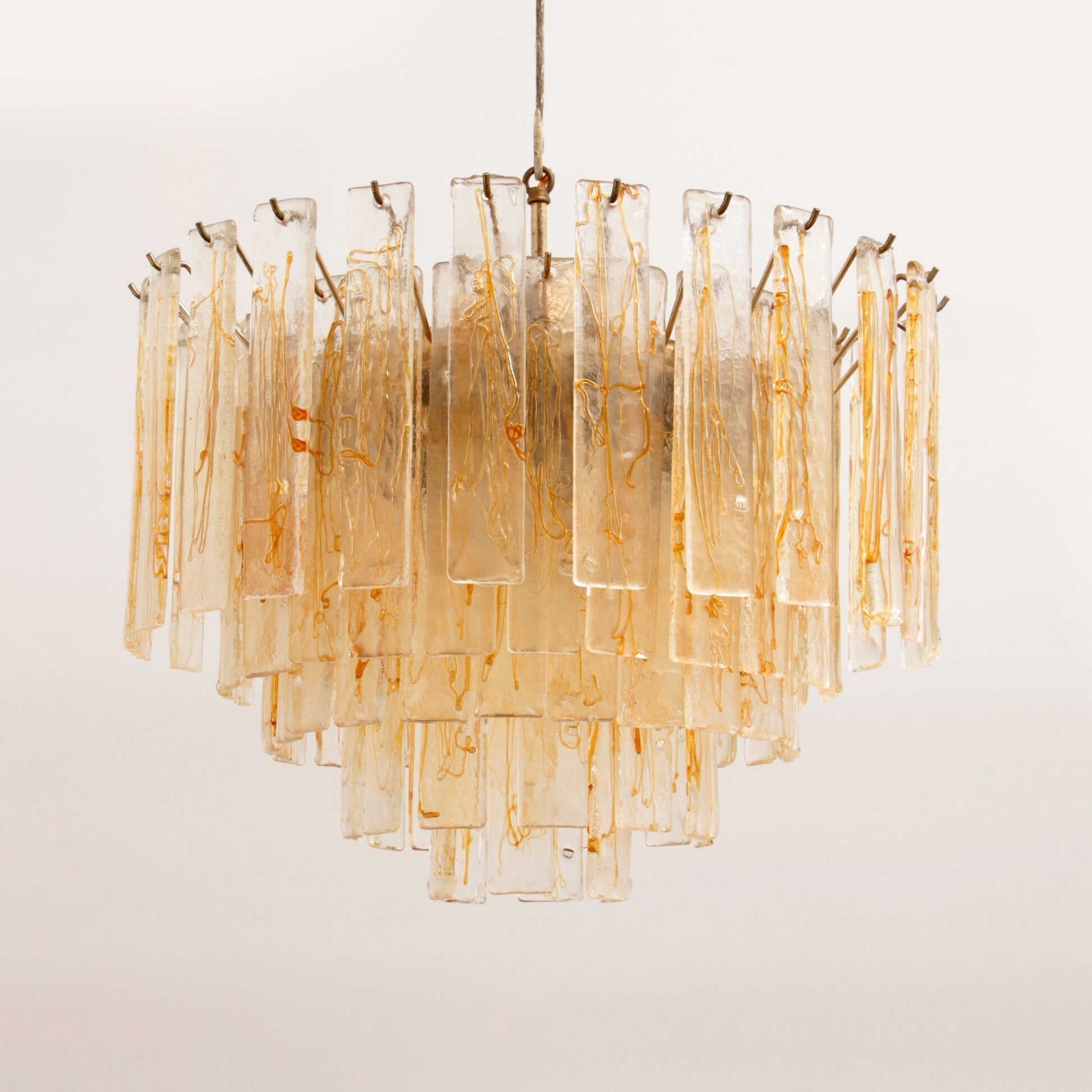 Aurora Chandelier Golden Amber Glass Layered Geometric Luxury - Blowlighting