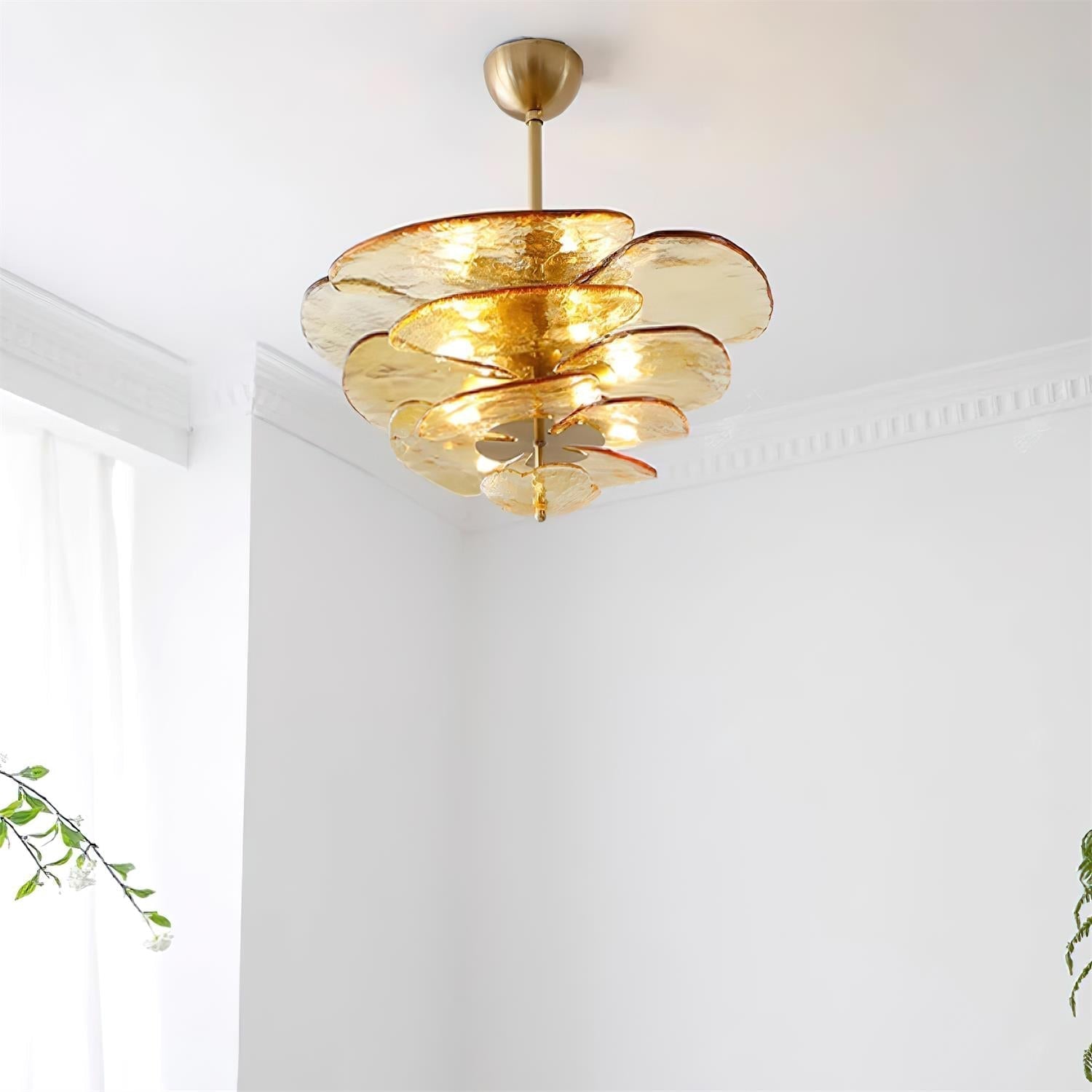 Aurora Chandelier Gold Murano Glass Petal Luxury - Blowlighting