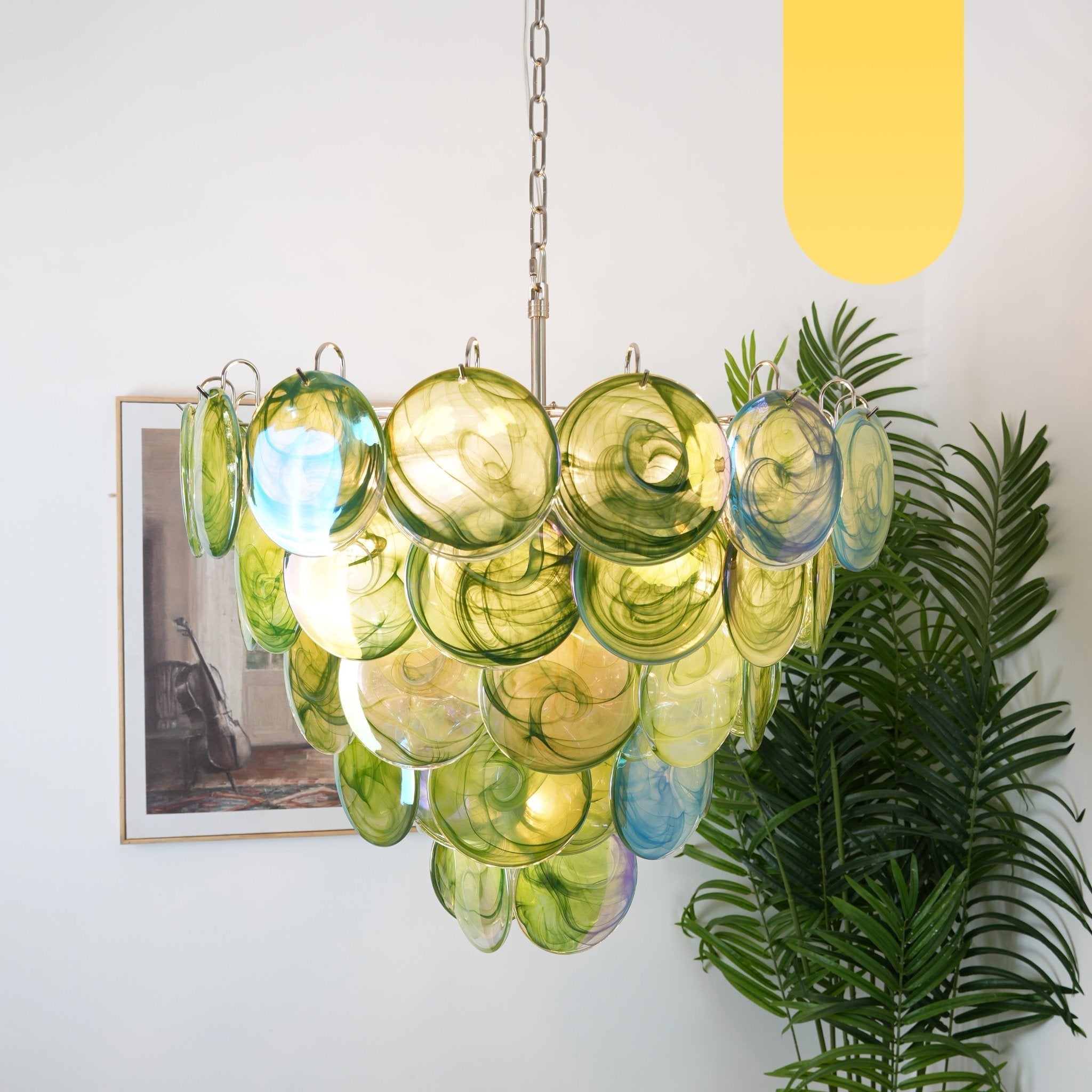 Aurora Chandelier Green Murano Glass Disc Contemporary - Blowlighting