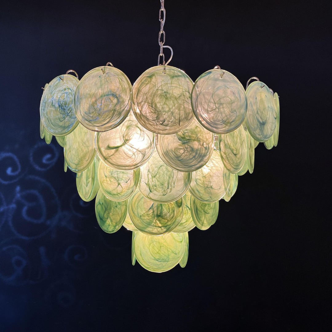 Aurora Chandelier Green Murano Glass Disc Contemporary - Blowlighting