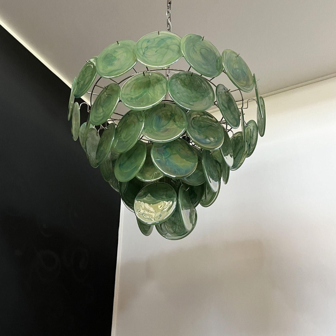 Aurora Chandelier Green Murano Glass Disc Contemporary - Blowlighting
