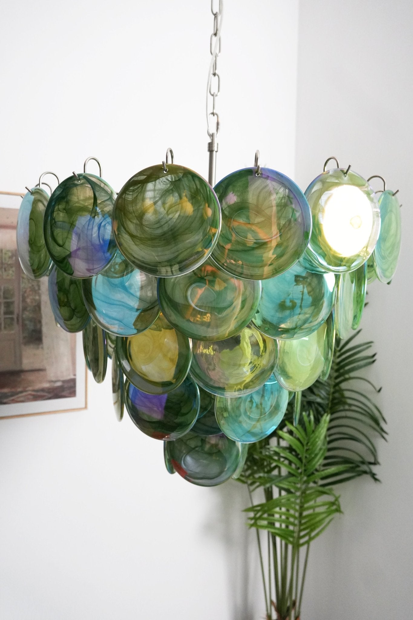Aurora Chandelier Green Murano Glass Disc Contemporary - Blowlighting