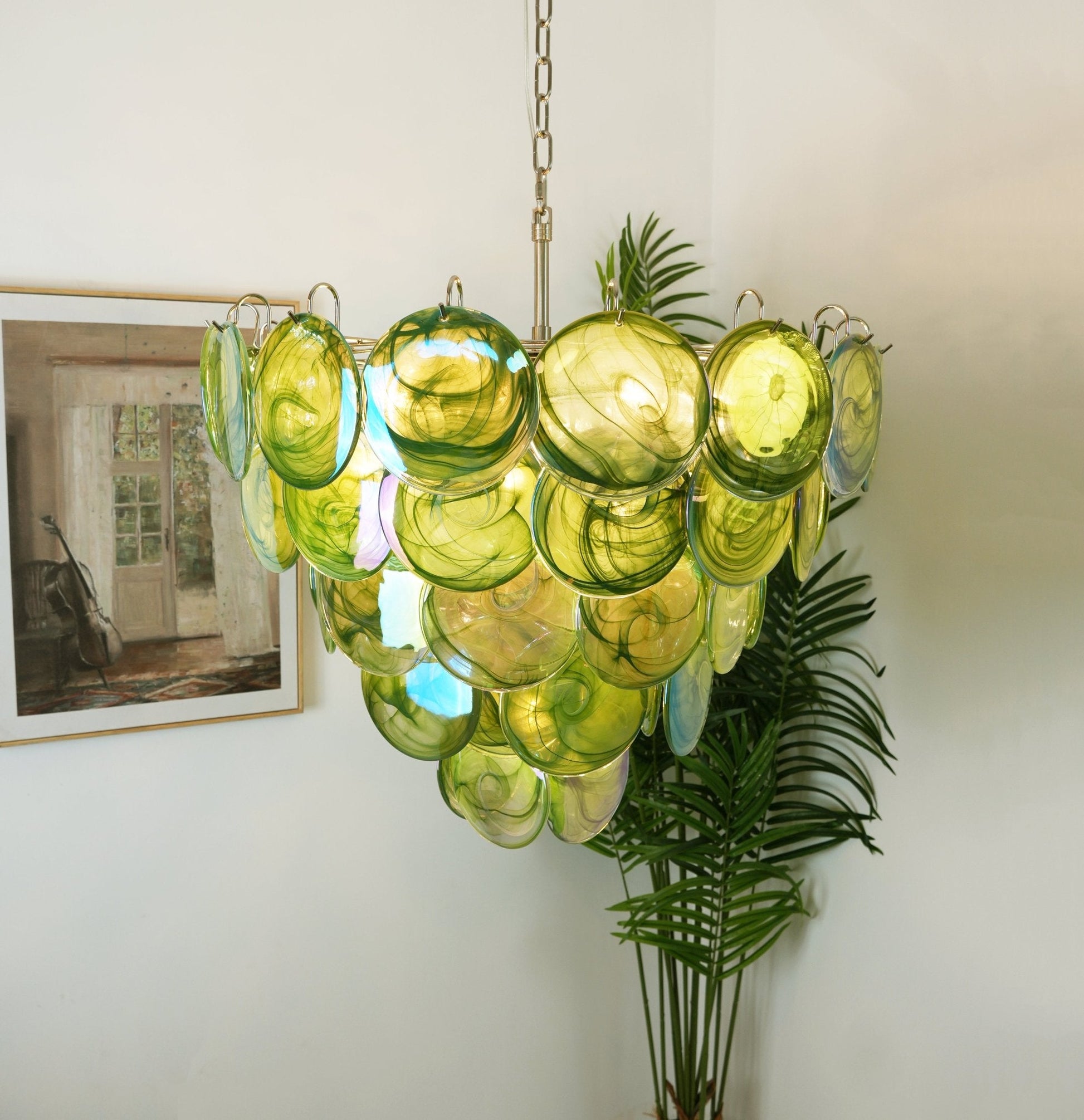 Aurora Chandelier Green Murano Glass Disc Contemporary - Blowlighting
