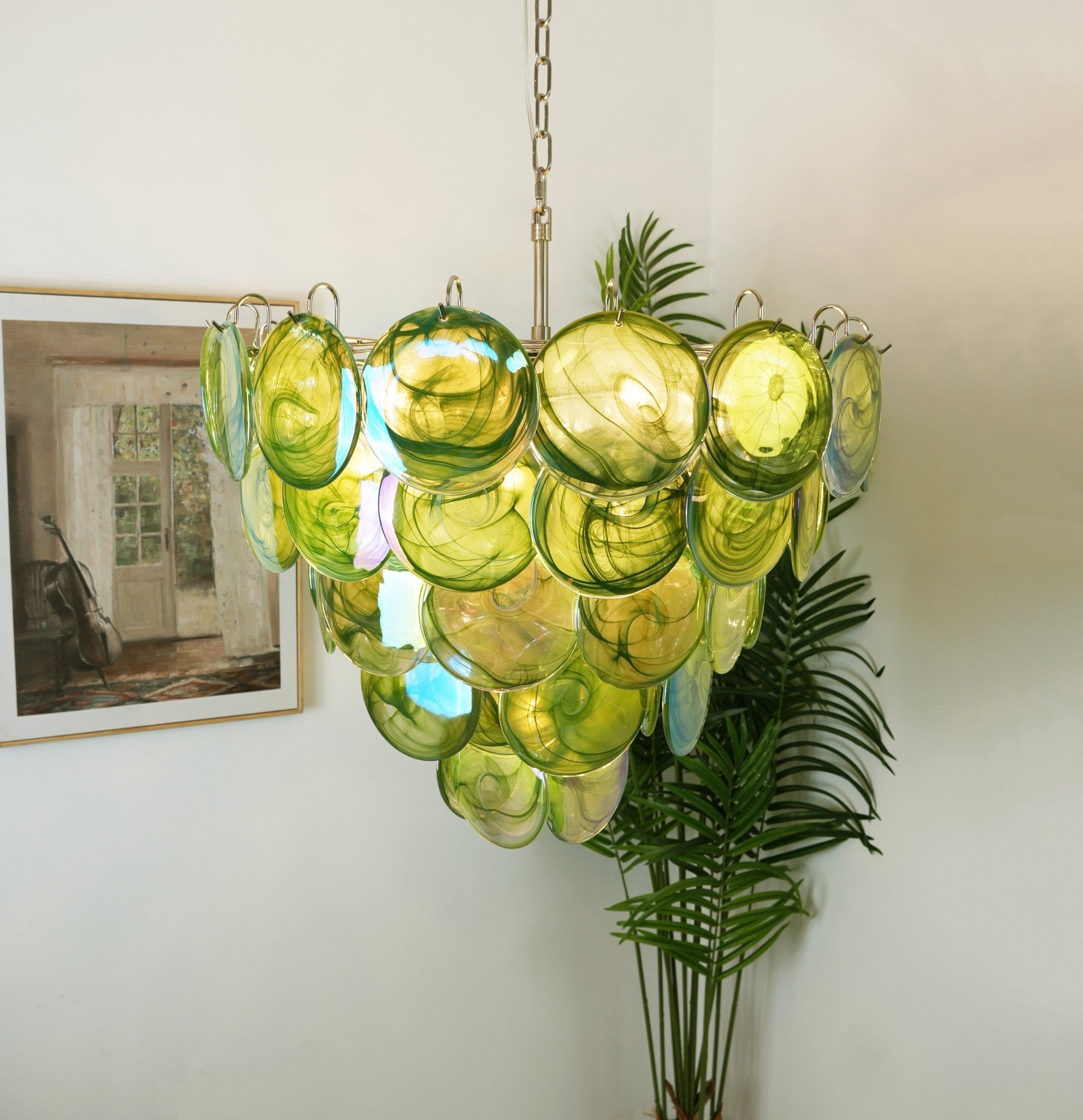 Aurora Chandelier Green Murano Glass Disc Contemporary - Blowlighting