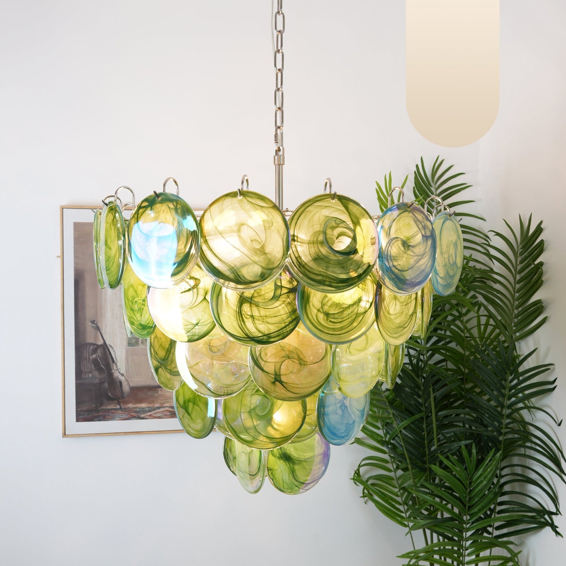 Aurora Chandelier Green Murano Glass Disc Contemporary - Blowlighting