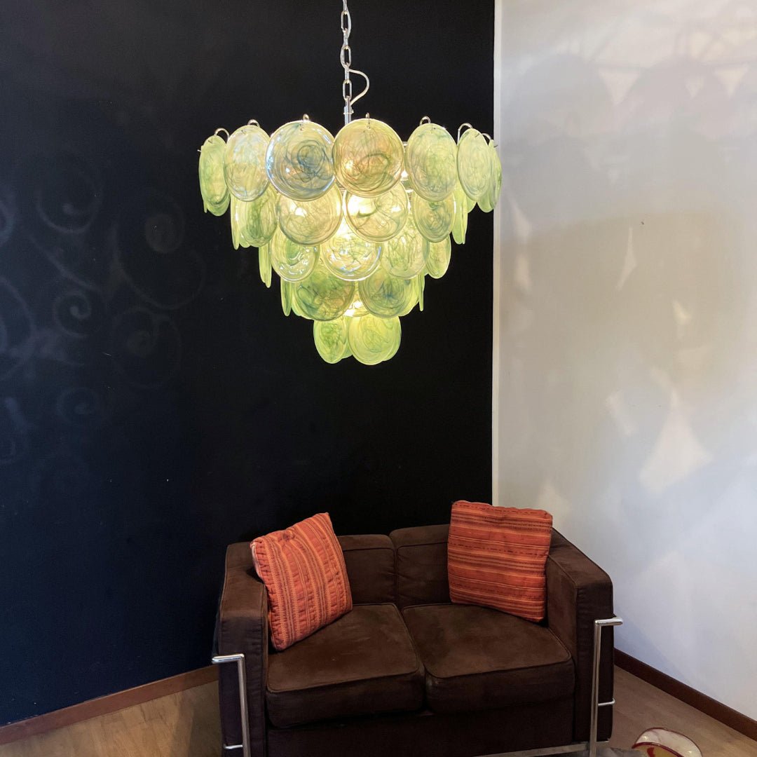 Aurora Chandelier Green Murano Glass Disc Contemporary - Blowlighting