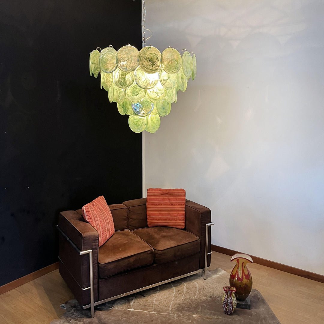 Aurora Chandelier Green Murano Glass Disc Contemporary - Blowlighting