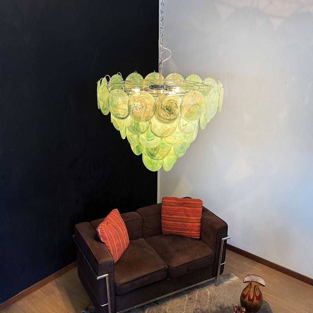 Aurora Chandelier Green Murano Glass Disc Contemporary - Blowlighting