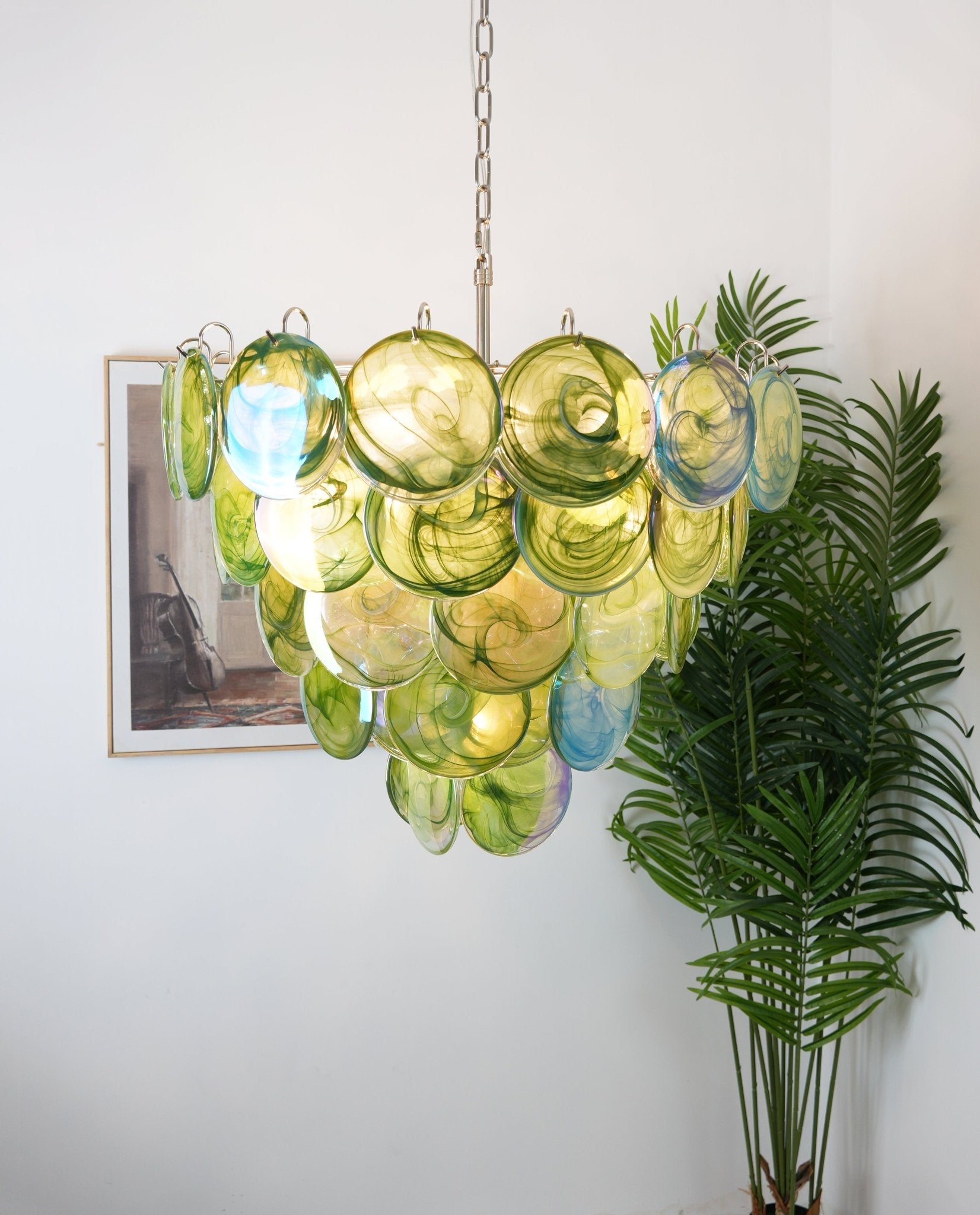 Aurora Chandelier Green Murano Glass Disc Contemporary - Blowlighting