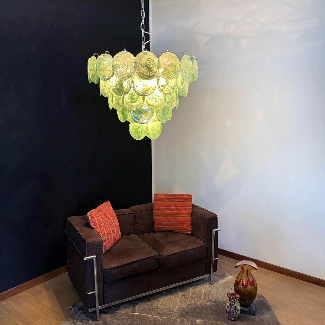 Aurora Chandelier Green Murano Glass Disc Contemporary - Blowlighting