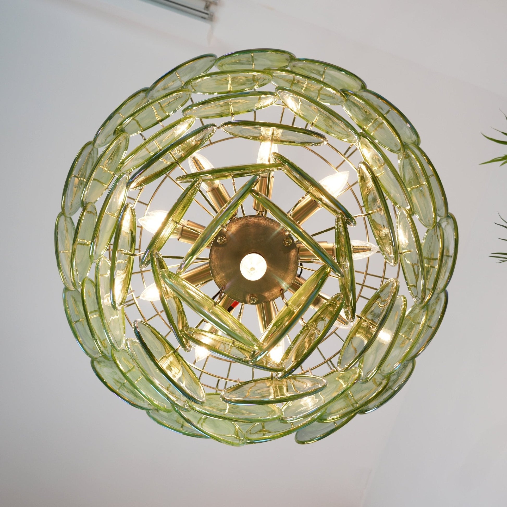 Aurora Chandelier Green Murano Glass Disc Contemporary - Blowlighting