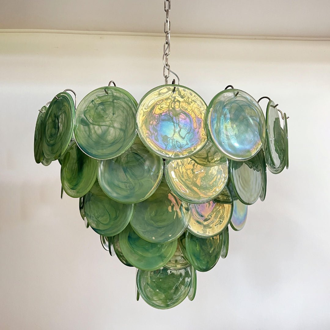Aurora Chandelier Green Murano Glass Disc Contemporary - Blowlighting