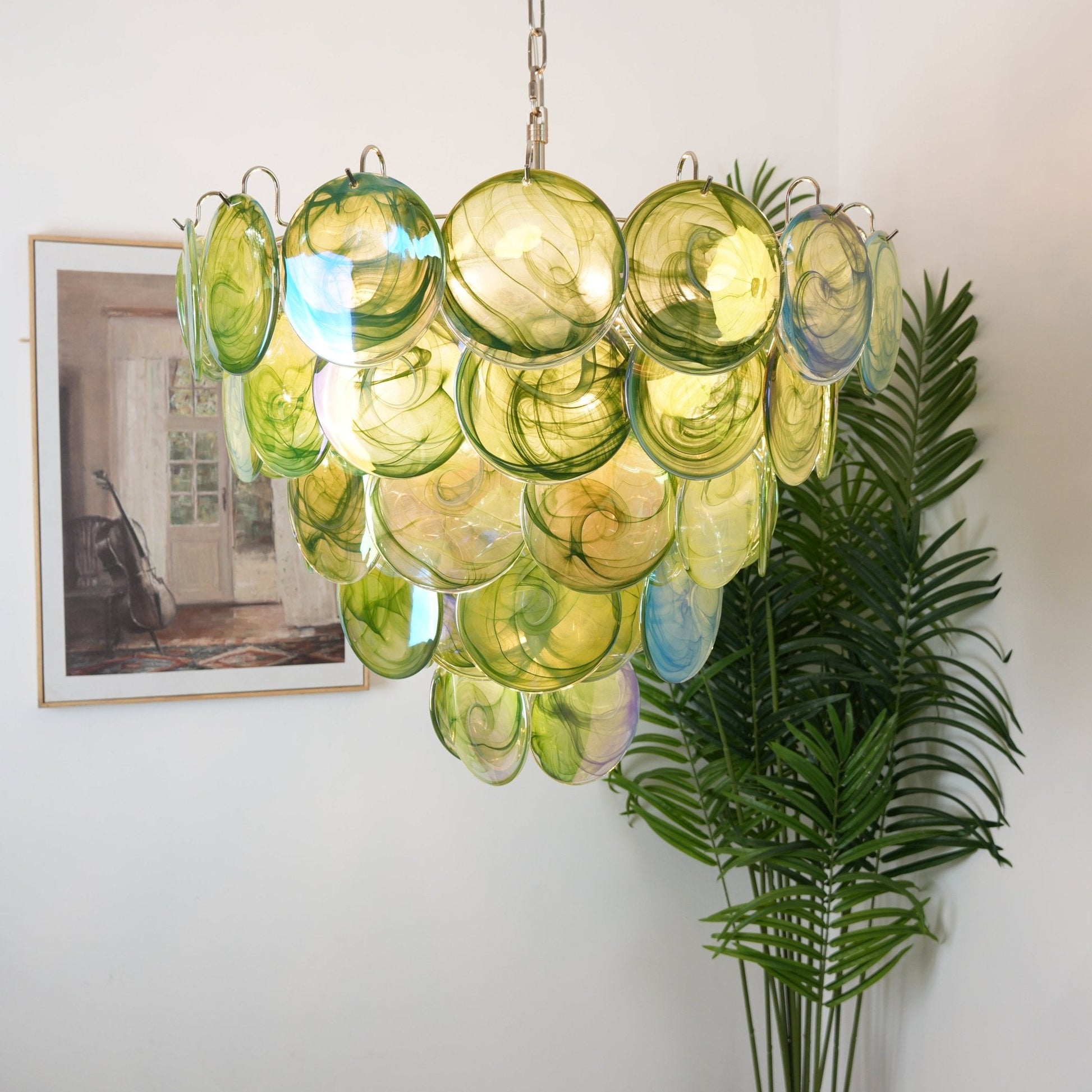 Aurora Chandelier Green Murano Glass Disc Contemporary - Blowlighting