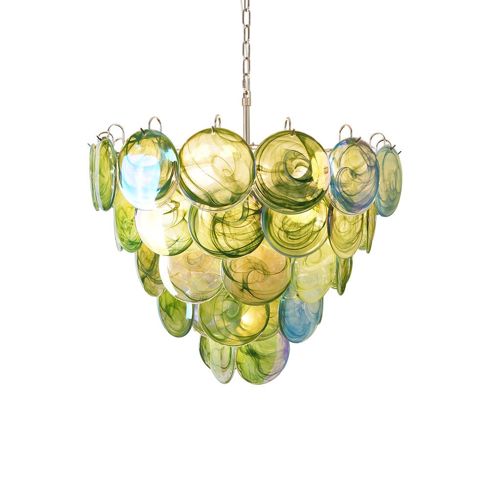 Aurora Chandelier Green Murano Glass Disc Contemporary - Blowlighting